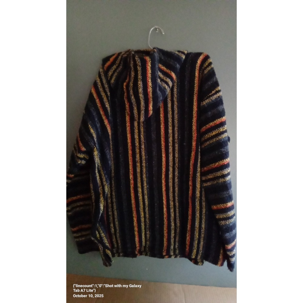 Iguana Jack Baja Hoodie Pullover Striped‎ Orange Blue Surfer Hippie Sweater XL